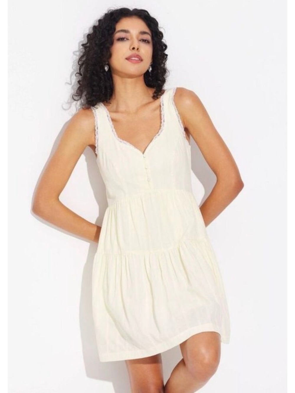 NWT Wild Fable Cream Sleeveless Mini Dress with Lace Trim